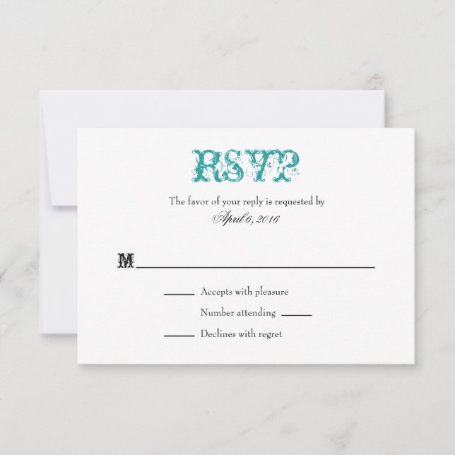 Tarjetas RSVP de matrimonio simple en blanco verde (Anverso)