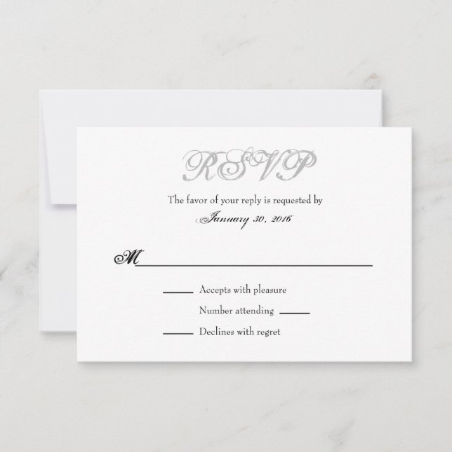 Tarjetas RSVP de matrimonio simple gris y blanco s (Anverso)