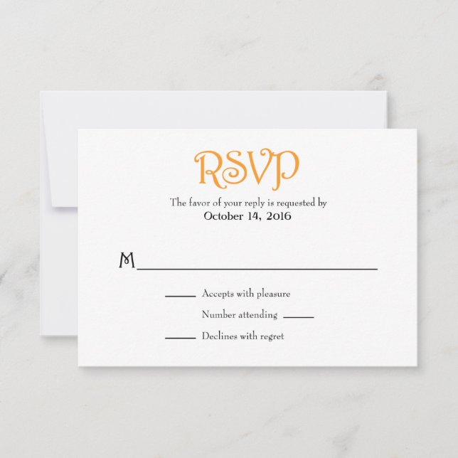 Tarjetas RSVP de matrimonio simple naranja blanco  (Anverso)