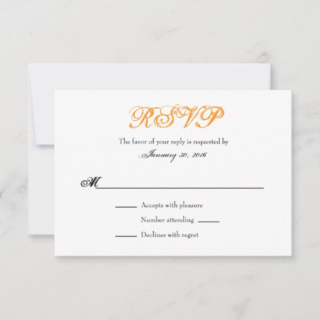 Tarjetas RSVP de matrimonio simple naranja blanco  (Anverso)