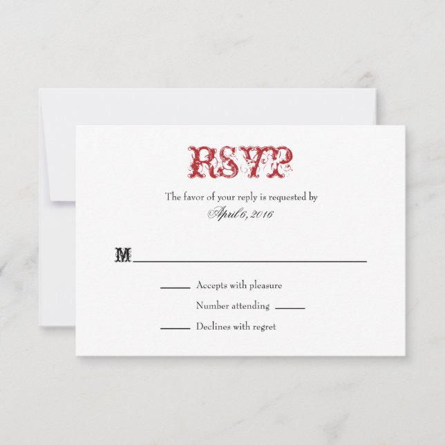 Tarjetas RSVP de matrimonio simple rojo blanco sen (Anverso)