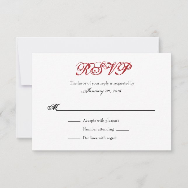 Tarjetas RSVP de matrimonio simple rojo blanco sen (Anverso)