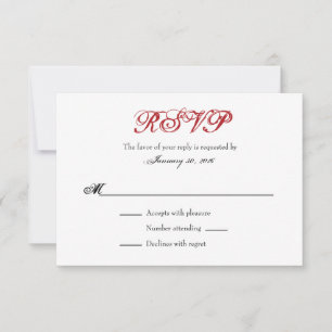 Tarjetas RSVP de matrimonio simple rojo blanco sen