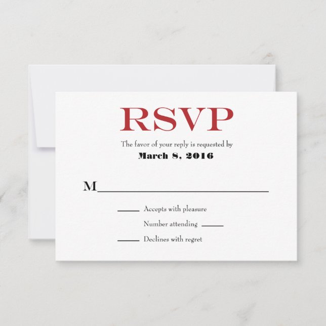 Tarjetas RSVP de matrimonio simple rojo blanco sen (Anverso)
