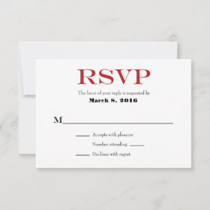 Tarjetas RSVP de matrimonio simple rojo blanco sen