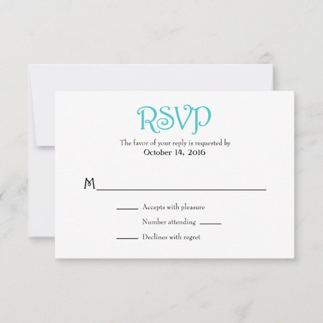 Tarjetas RSVP de matrimonio simple turquesa blanca (Anverso)