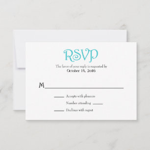 Tarjetas RSVP de matrimonio simple turquesa blanca