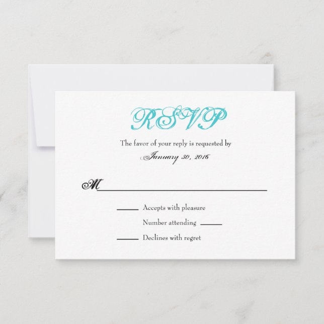 Tarjetas RSVP de matrimonio simple turquesa blanca (Anverso)