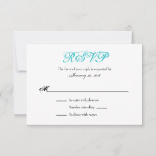Tarjetas RSVP de matrimonio simple turquesa blanca