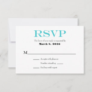 Tarjetas RSVP de matrimonio simple turquesa blanca