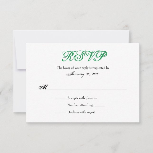 Tarjetas RSVP de matrimonio simple verde blanco se (Anverso)