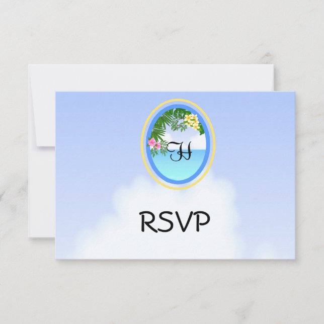 Tarjetas RSVP de Monograma Beach/Ocean Wedding (Anverso)