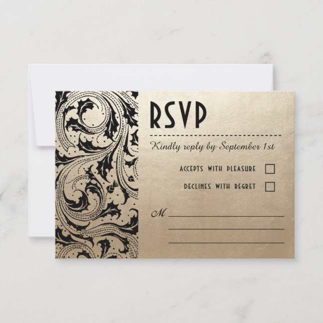 Tarjetas RSVP de Nouveau Dream Wedam - Oro y negro (Anverso)