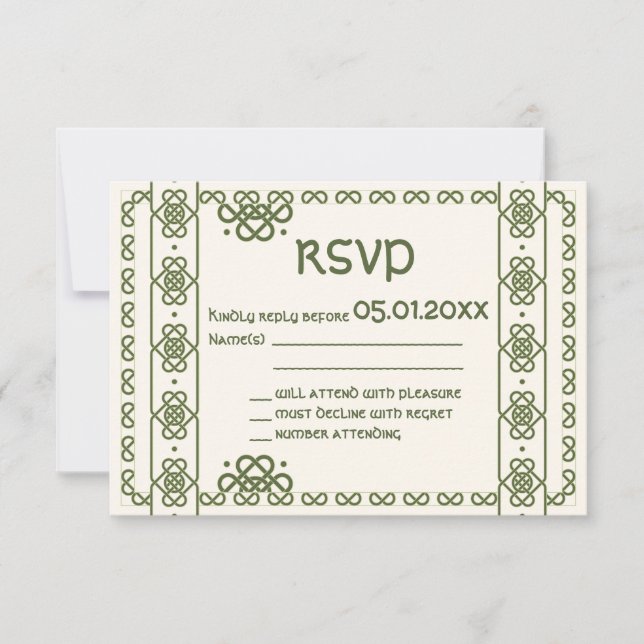 Tarjetas RSVP de nudos celtas verdes casan (Anverso)