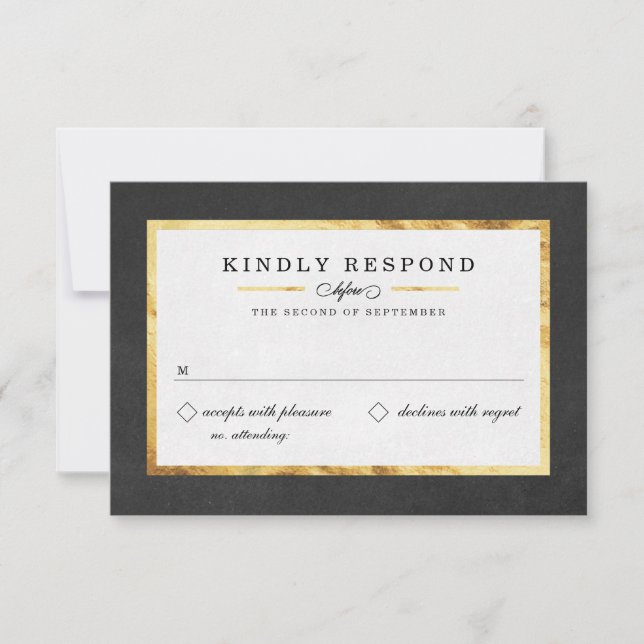Tarjetas RSVP de oro y negro de estilo Art Deco mo (Anverso)