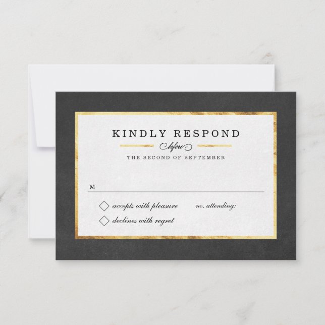 Tarjetas RSVP de oro y negro de estilo Art Deco mo (Anverso)