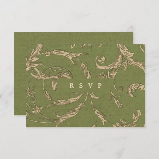 Tarjetas RSVP de patrón de cosecha beige verde (Anverso / Reverso)