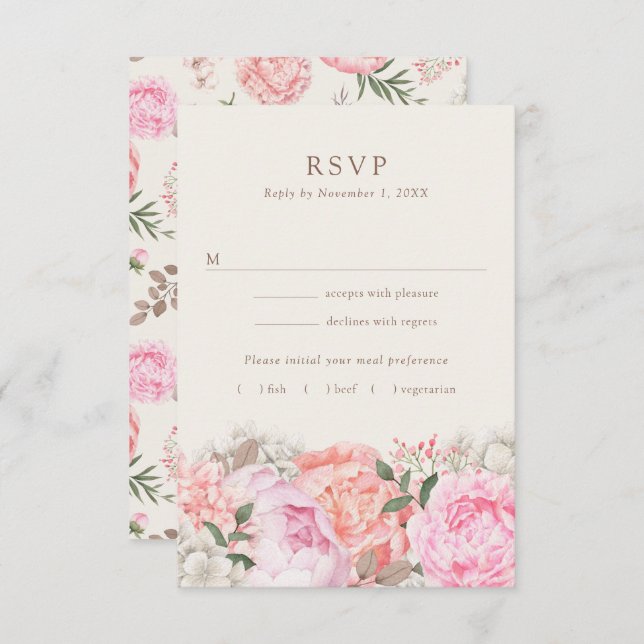Tarjetas RSVP de Peony Moderno (Anverso / Reverso)