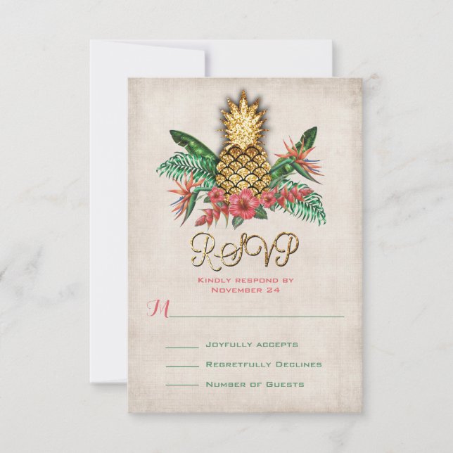 Tarjetas RSVP de piña tropical (Anverso)