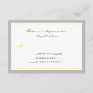 Tarjetas RSVP de recepción de boda gris y amarilla