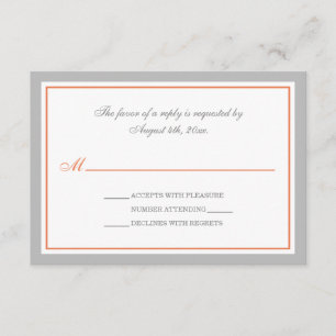 Tarjetas RSVP de recepción de boda gris y Naranja
