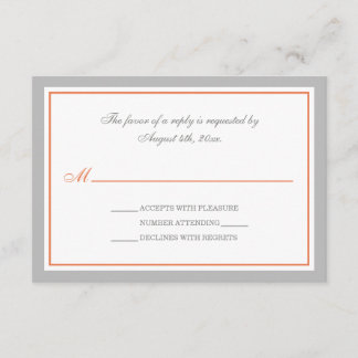 Tarjetas RSVP de recepción de boda gris y Naranja