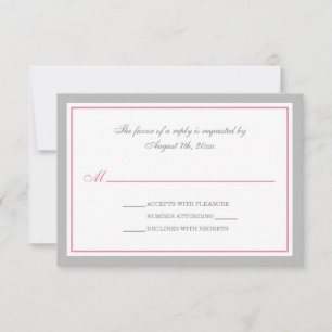 Tarjetas RSVP de recepción de boda gris y rosa
