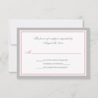 Tarjetas RSVP de recepción de boda gris y rosa