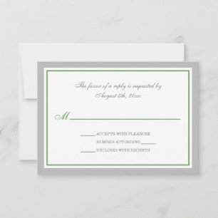 Tarjetas RSVP de recepción de bodas grises y verde