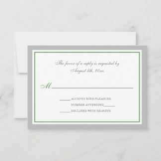 Tarjetas RSVP de recepción de bodas grises y verde