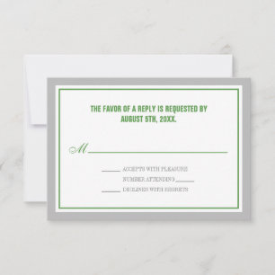 Tarjetas RSVP de recepción de bodas grises y verde