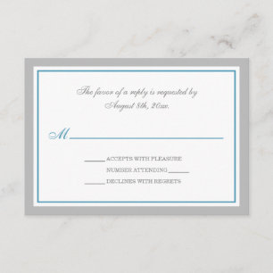 Tarjetas RSVP de recepción Gris y Bodas Azules