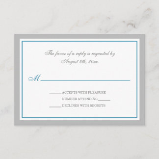 Tarjetas RSVP de recepción Gris y Bodas Azules