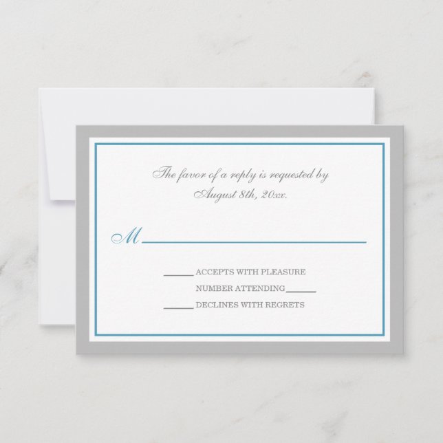 Tarjetas RSVP de recepción Gris y Bodas Azules (Anverso)