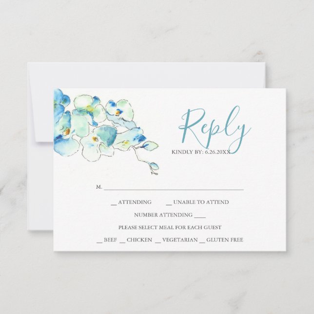 Tarjetas RSVP de Respuesta a Flor Orquídea de Acua (Anverso)