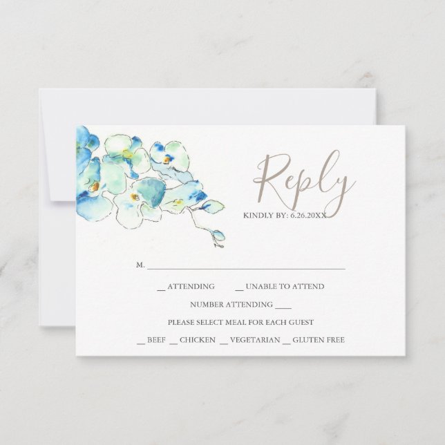 Tarjetas RSVP de Respuesta a Flor Orquídea de Acua (Anverso)