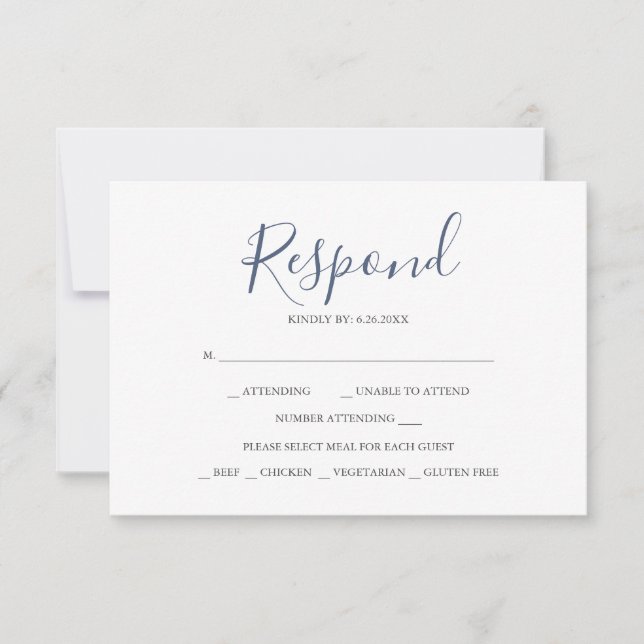 Tarjetas RSVP de respuesta azul costero (Anverso)