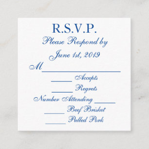 Tarjetas RSVP de respuesta azul y blanco