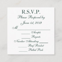 Tarjetas RSVP de respuesta blanca y verde de Baylo