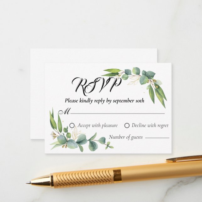 Tarjetas RSVP de respuesta de Boda de verde botáni (Anverso/Reverso In Situ)
