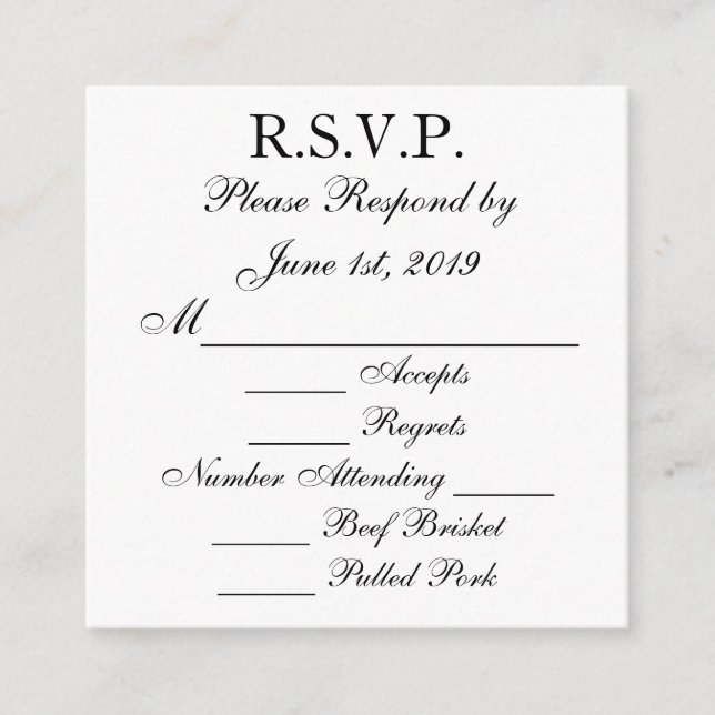 Tarjetas RSVP de respuesta en blanco y negro (Anverso)