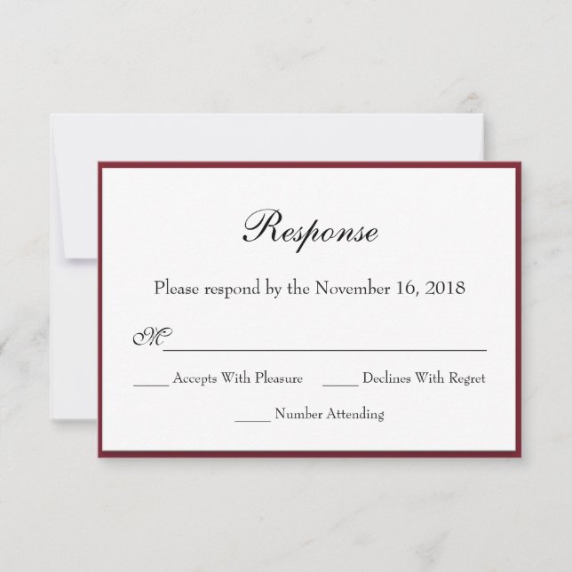Tarjetas RSVP de respuesta roja profunda para Boda (Anverso)
