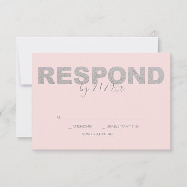 Tarjetas RSVP de respuestas falsas de plata y rosa (Anverso)