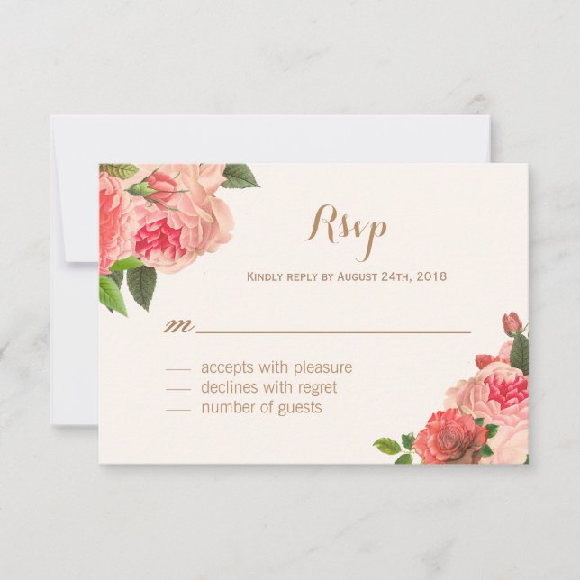 Tarjetas RSVP de Romántico Coral Peonie y Purpurin (Anverso)