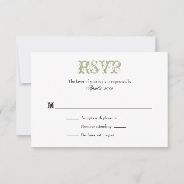 Tarjetas RSVP de Sage Olive Green Plain Simple Wed (Anverso)