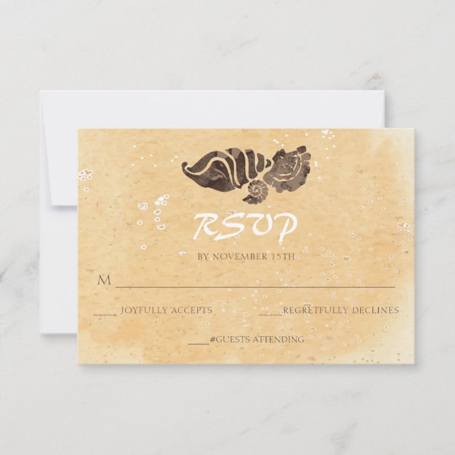 Tarjetas RSVP de Sand and Seashells/Boda en la pla (Anverso)