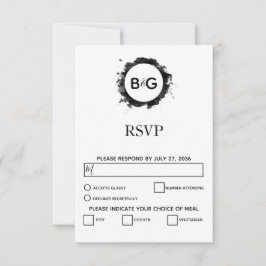 Tarjetas RSVP de simple boda blanca negra