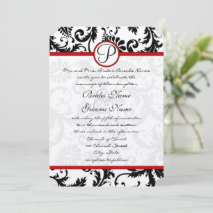 Tarjetas RSVP de Swirl Black Damask Swirl Red Blac