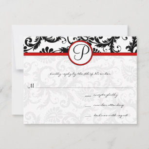 Tarjetas RSVP de Swirl Floral Red Black White Dama