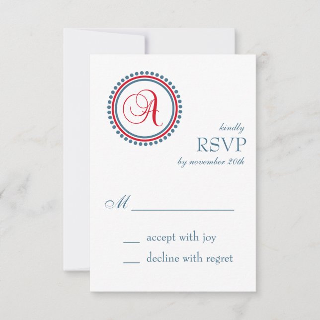 Tarjetas RSVP de un círculo de puntos de monograma (Anverso)